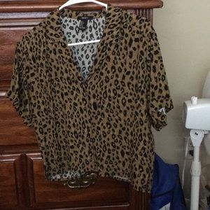 Leopard button down crop top